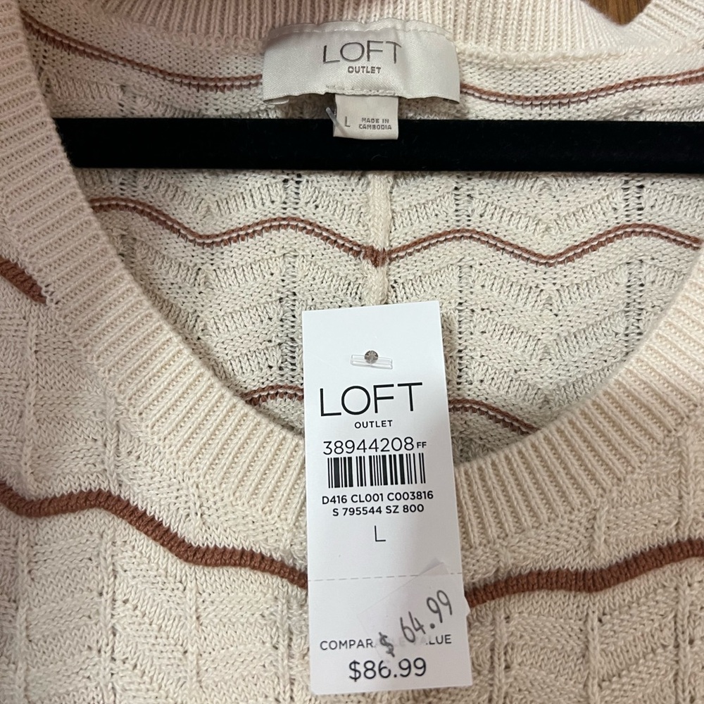 NWT Loft Cream and Brown Scalloped A-Line Dress Size Large - Picture 2 of 5